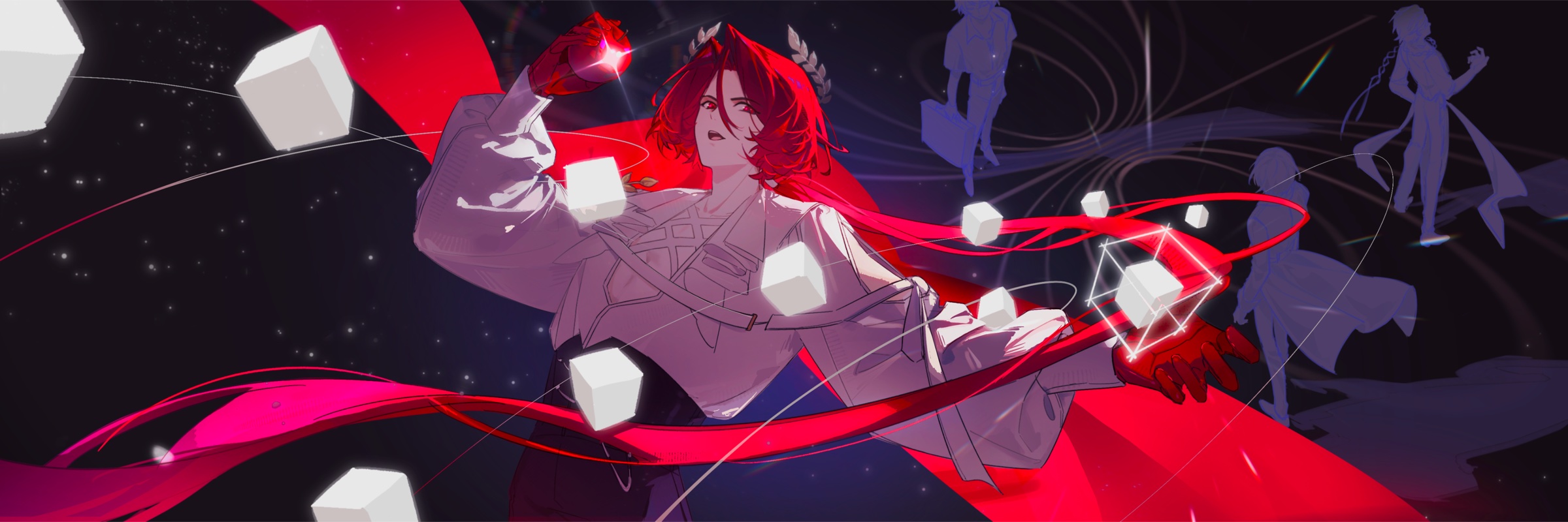 Illustration — panoramic dark banner with character