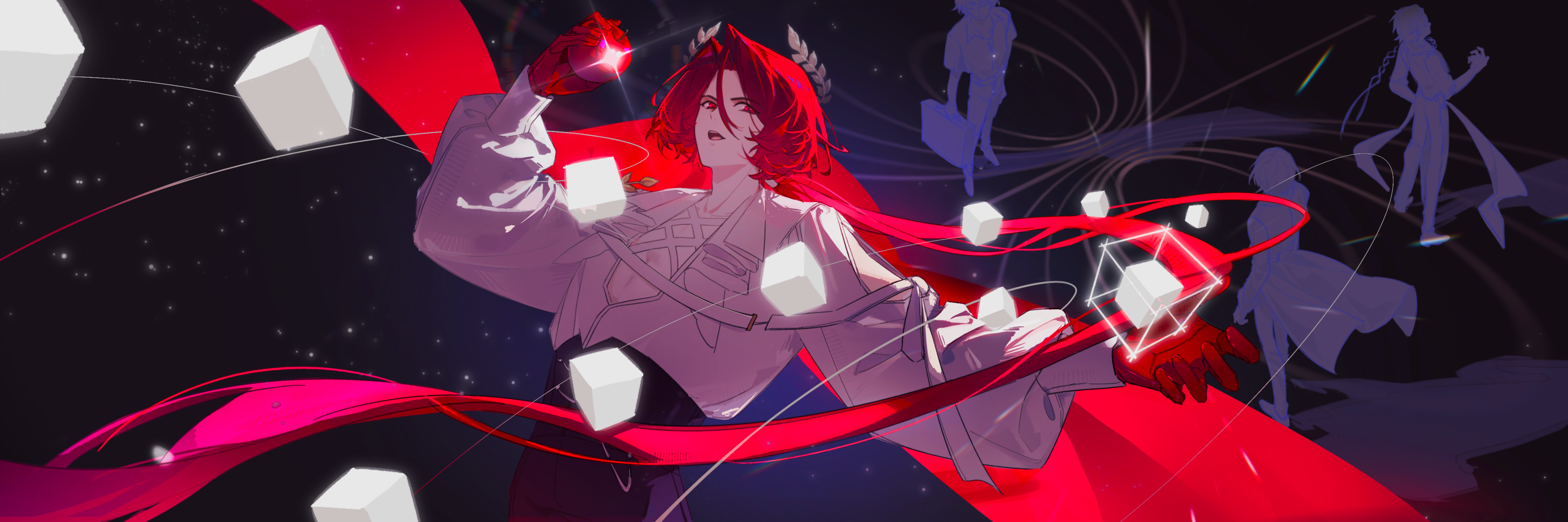 Illustration — panoramic dark banner with character