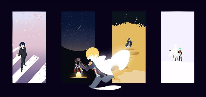 Illustration — four illustrated panels, dark-bordered