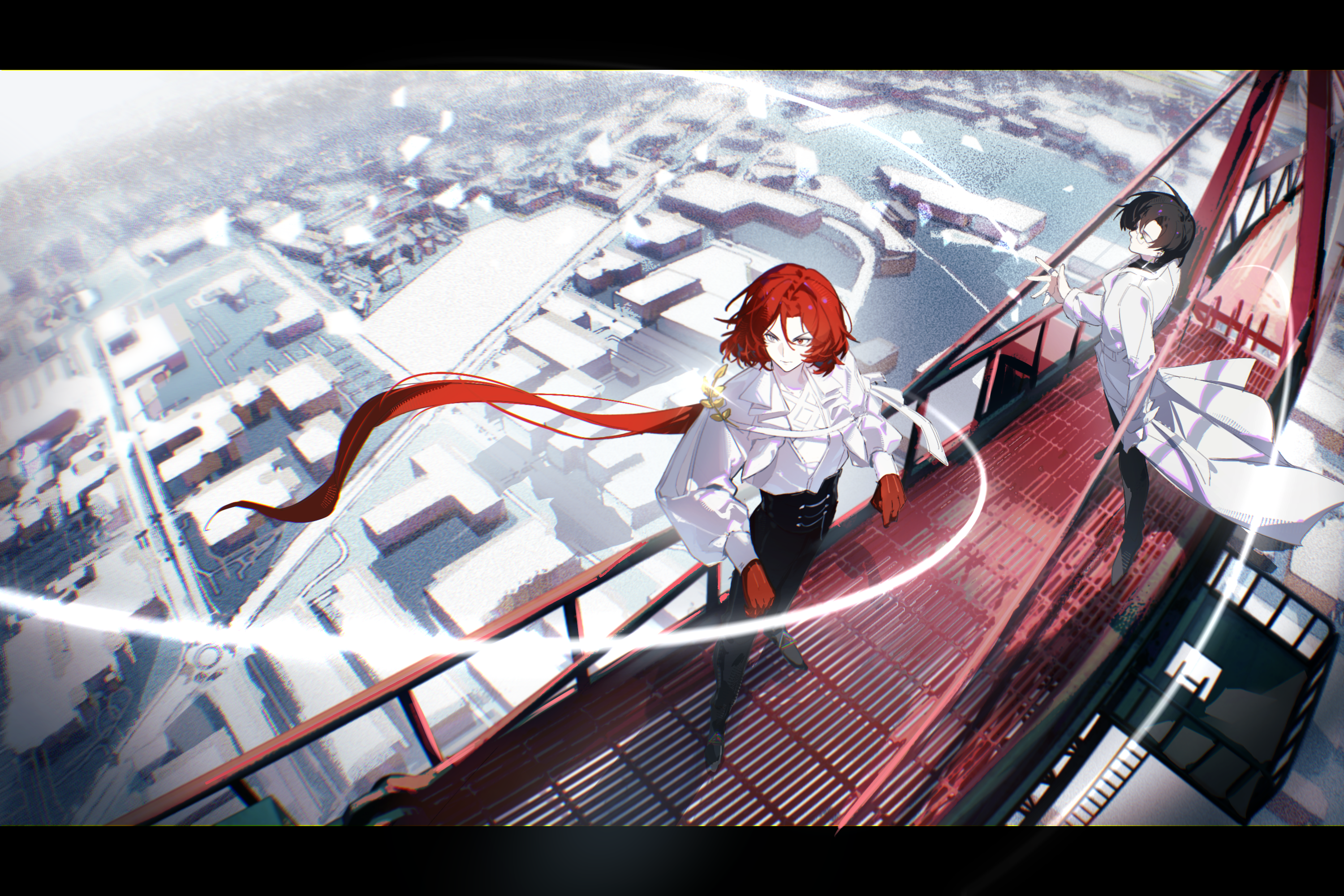 Illustration — rooftop scene in snow